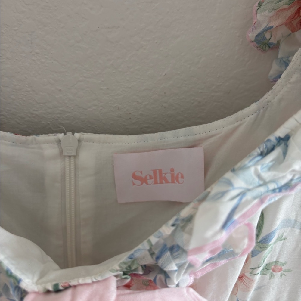 Selkie Floral Mini Dress with Pink Bow - Picture 6 of 6